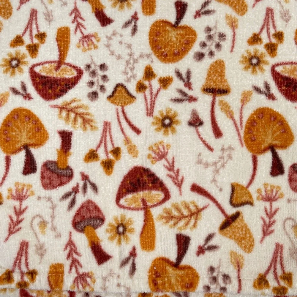Shabby Chic Mushroom Hand‎ Towel Cream Orange Bamboo Cotton Cottagecore Boho